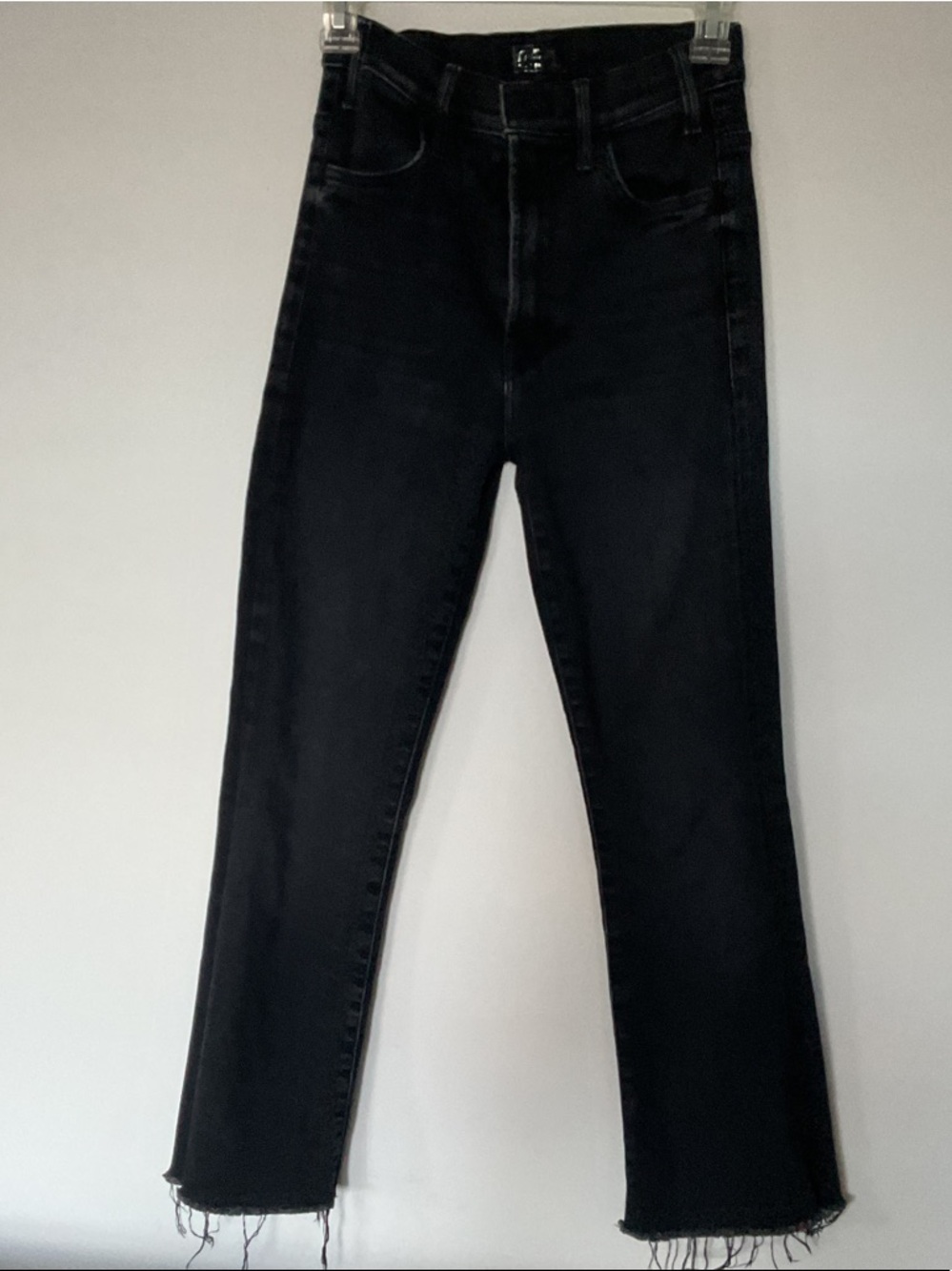 MOTHER Black “The Hustler Ankle Fray” High-Rise Jeans
